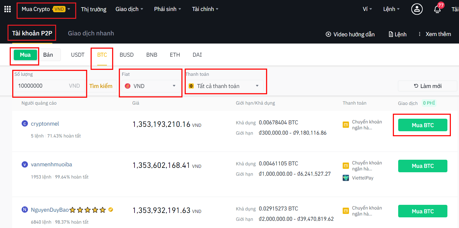 Bán Coin trên Binance